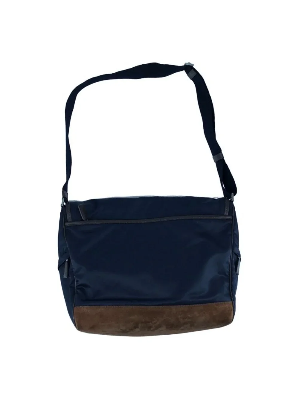 Prada Re-Nylon Suede Shoulder Bag Navy Brown